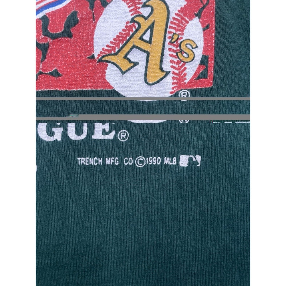 Vintage 1990 Oakland MLB Baseball Champions Shirt Green Large Single Stitch USA - Picture 5 of 8